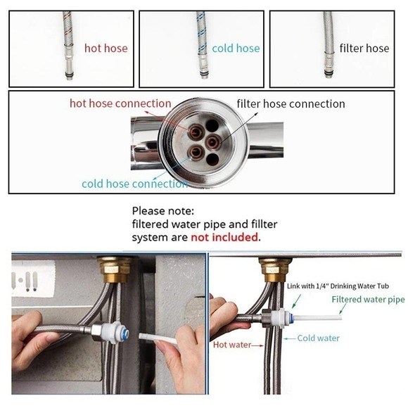 OWOFAN Commercial Faucet 3 in 1 brass brushed nickel 0192SN - Picture 4 of 7